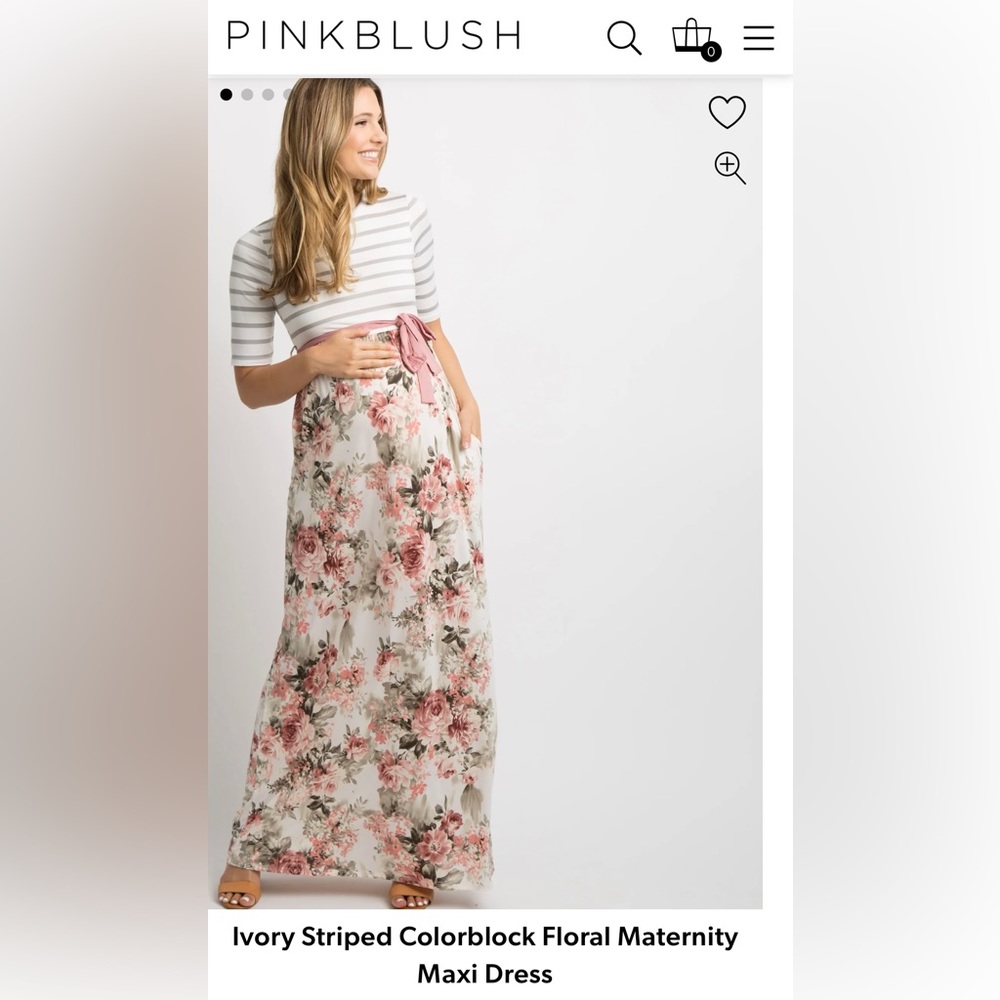 Pinkblush Ivory Striped Colorblock Floral Maternity Maxi Dress, size s